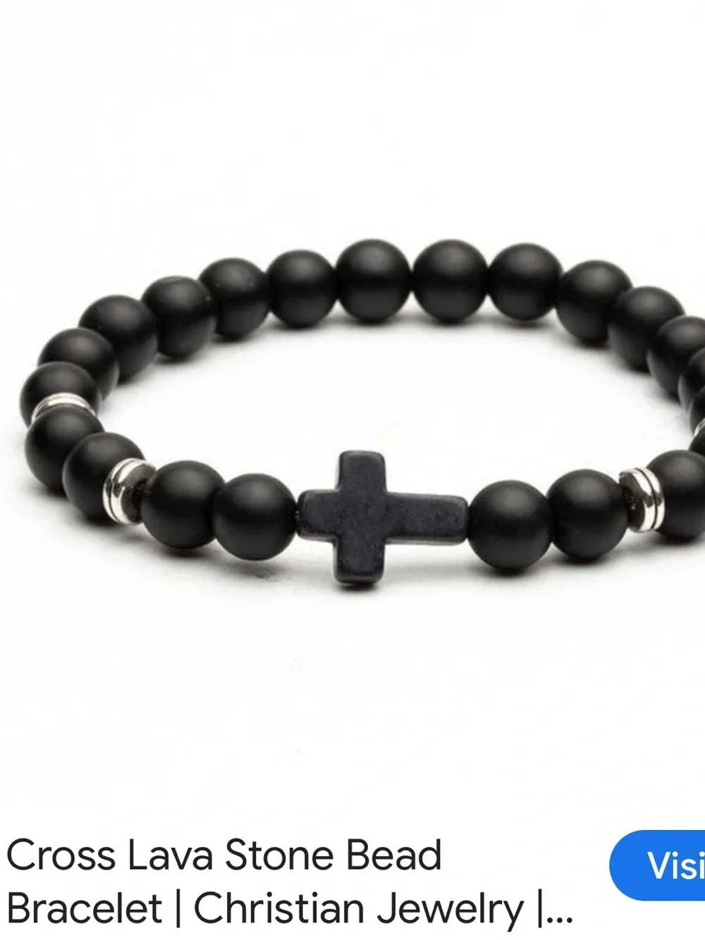 #2644**Matte Black Beaded Cross Stretch Bracelet - Joshua 1:9 Card